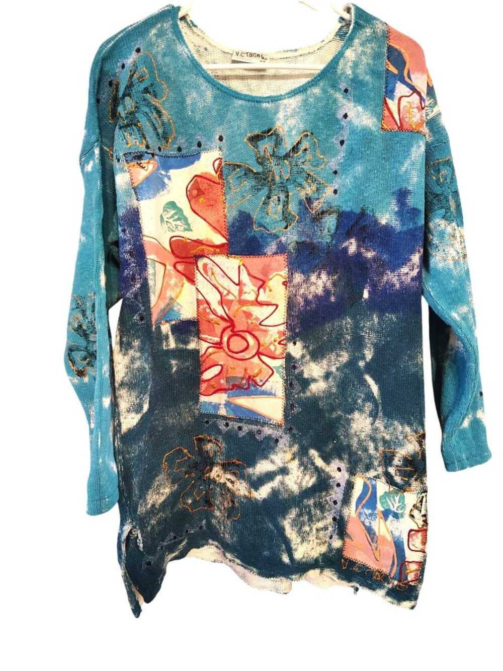 Vintage V.C. Torias Handpainted Cardigan Sweater Large/XL Mixed Media Artsy